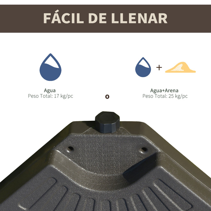 Base de guarda-sol de 4 peças recarregável com areia e água removível para pátio jardim 100x100x10,5 cm marrom
