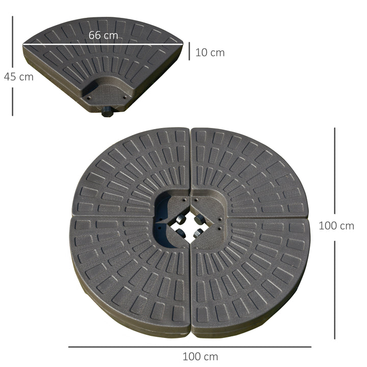 Base de guarda-sol de 4 peças recarregável com areia e água removível para pátio jardim 100x100x10,5 cm marrom