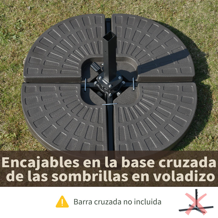 Base de guarda-sol de 4 peças recarregável com areia e água removível para pátio jardim 100x100x10,5 cm marrom