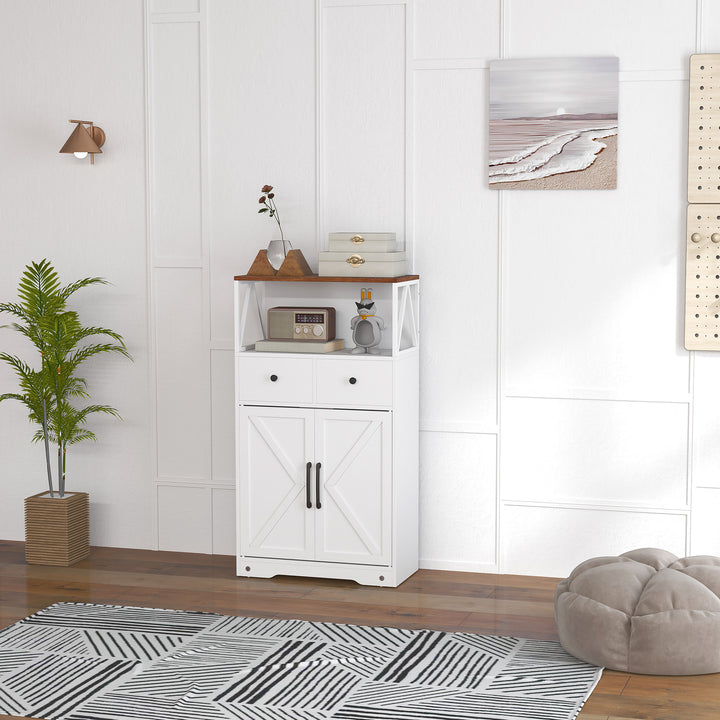 Aparador Sala de Estar Armário Multiusos com Prateleiras Gavetas Portas Estilo Celeiro Aparador para Cozinha 60x31x108 cm Branco