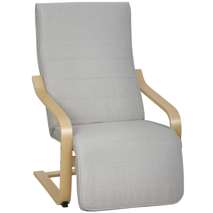 Poltrona de Sala de Estar com Apoio para os Pés Ajustáveis Poltrona para Dormitório Estofada em Tecido com Estrutura de Madeira Carga 120 kg para Escritório Estúdio 66,5x94x100 cm Cinza Claro