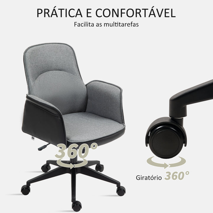 Cadeira de Escritório Giratória Cadeira de Escritório com Altura Ajustável Basculante Apoio para os Braços Cadeira de Estudo Carga 120 kg 66x65x93-103 cm Cinza