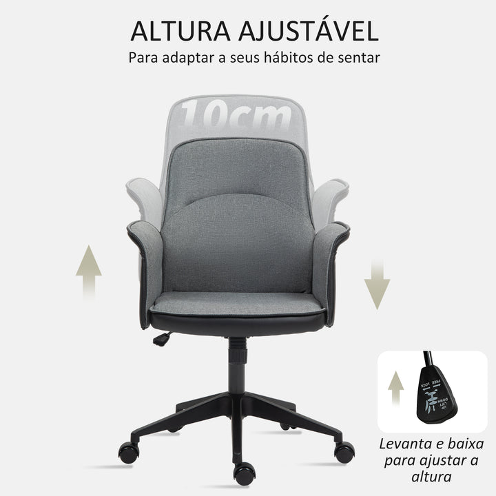 Cadeira de Escritório Giratória Cadeira de Escritório com Altura Ajustável Basculante Apoio para os Braços Cadeira de Estudo Carga 120 kg 66x65x93-103 cm Cinza