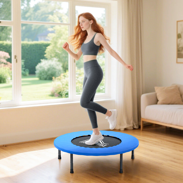 HOCOM Trampolim Fitness Ø81cm Trampolim de Aço com Borda Protetora e 28 Molas para Exercícios em Interior E Exterior Carga 100kg 81x81x22,5cm Preto e Azul