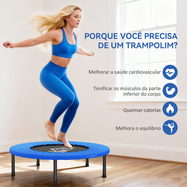 HOCOM Trampolim Fitness Ø81cm Trampolim de Aço com Borda Protetora e 28 Molas para Exercícios em Interior E Exterior Carga 100kg 81x81x22,5cm Preto e Azul
