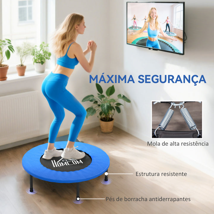 HOCOM Trampolim Fitness Ø81cm Trampolim de Aço com Borda Protetora e 28 Molas para Exercícios em Interior E Exterior Carga 100kg 81x81x22,5cm Preto e Azul
