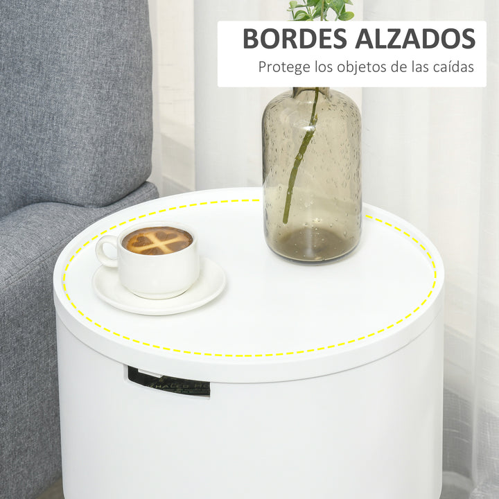 Mesa Auxiliar para Sala de Estar Moderna Mesa de Cabeceira com Tampa Removível Espaço de Armazenamento e Pés de Madeira para Dormitórios Ø38x63cm Branco