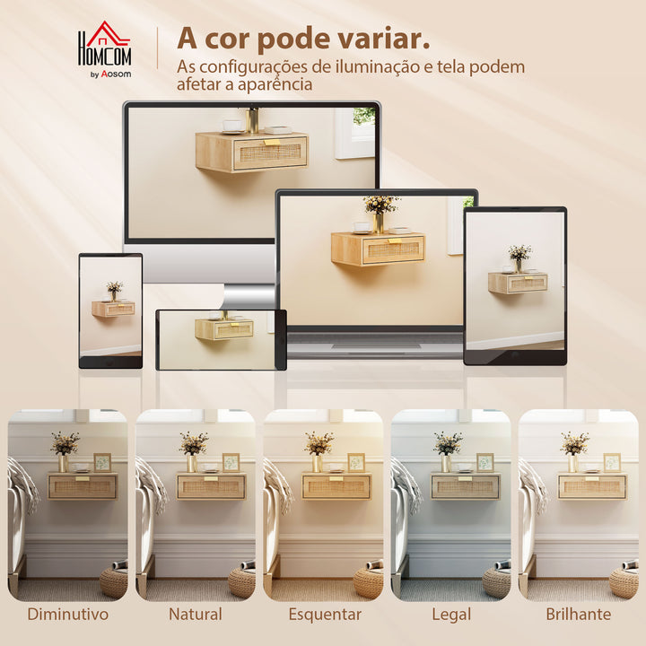 Conjunto de 2 Mesas de Cabeceira Flutuantes Mesas de Cabeceira com Gaveta de Vime Poupa Espaço Design Moderno para Quarto 40x30x15 cm Carvalho