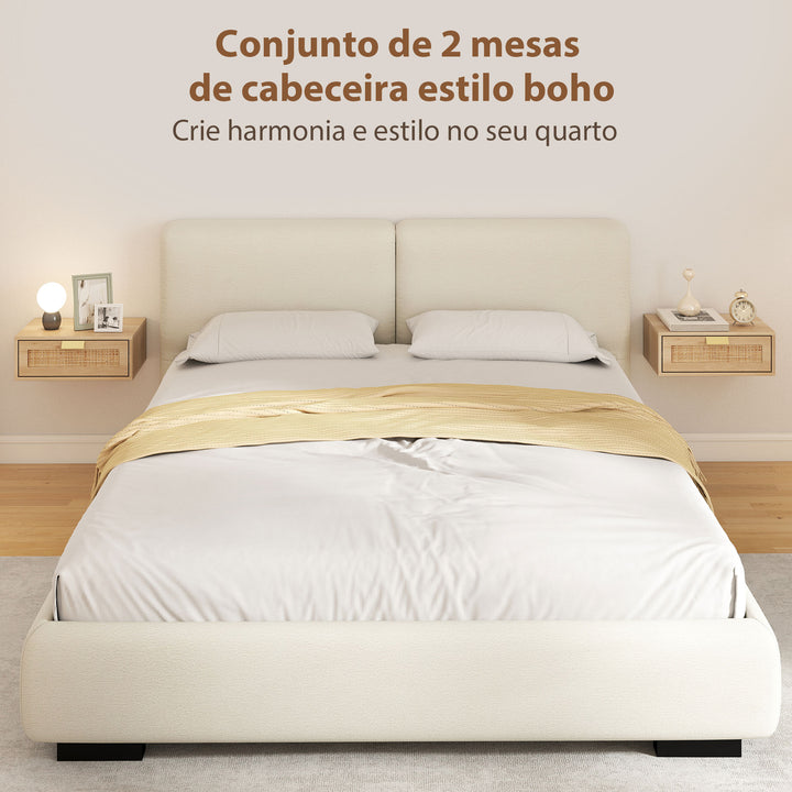 Conjunto de 2 Mesas de Cabeceira Flutuantes Mesas de Cabeceira com Gaveta de Vime Poupa Espaço Design Moderno para Quarto 40x30x15 cm Carvalho