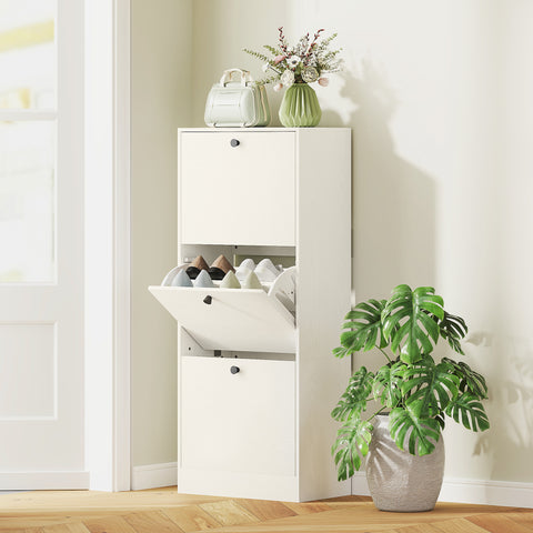 Sapateira Estreita com 3 Portas Abatíveis Sapateira para Entrada com Prateleiras Ajustáveis para 12 Pares de Sapatos para Corredor Espaços Reduzidos 47x28x115 cm Branco