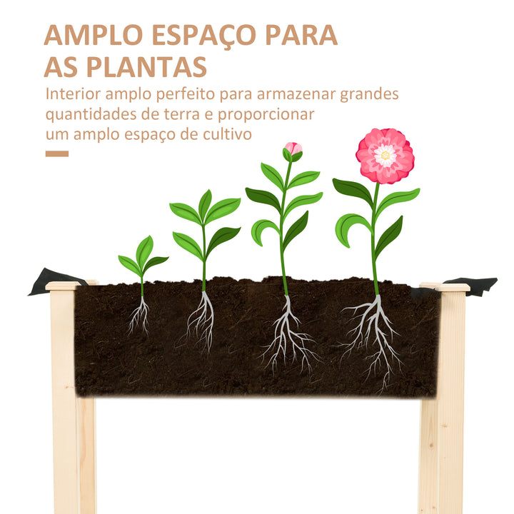 Horta Elevada de Madeira 86x46x76cm Mesa de Cultivo com Tecido não Tecido e 4 Orifícios de Drenagem para Cultivo de Plantas e Flores Madeira