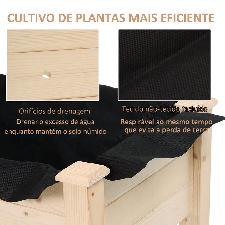Horta Elevada de Madeira 86x46x76cm Mesa de Cultivo com Tecido não Tecido e 4 Orifícios de Drenagem para Cultivo de Plantas e Flores Madeira