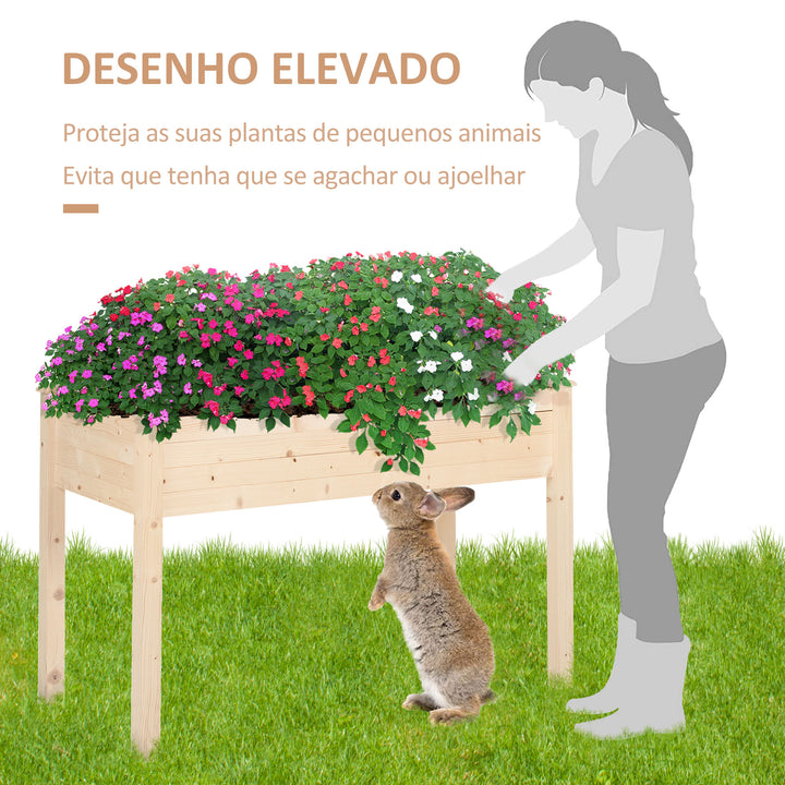 Horta Elevada de Madeira 86x46x76cm Mesa de Cultivo com Tecido não Tecido e 4 Orifícios de Drenagem para Cultivo de Plantas e Flores Madeira