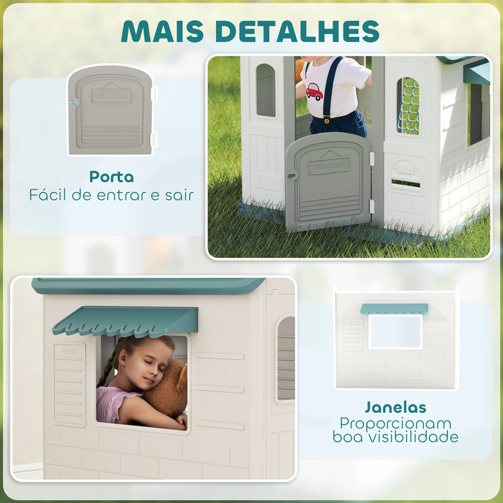 Casa Infantil Exterior e Interior 5 em 1 Casa de Jardim com Lançamento de Anéis Basquetebol Futebol Dardos Casa de Jogos para Crianças dos 2 aos 5 Anos 132x118x124 cm Bege