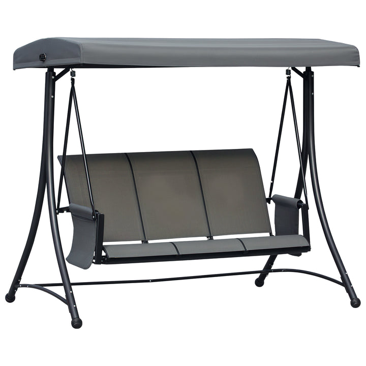 Baloiço de 3 Lugares para Jardim ou Varanda com Toldo Ajustável e Bolsos Laterais 196x128x172 cm Cinzento Escuro