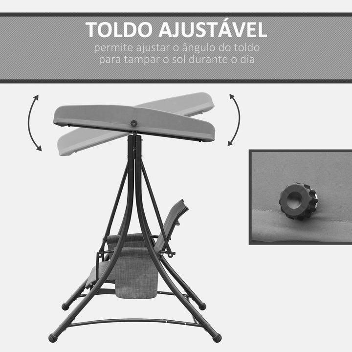 Baloiço de 3 Lugares para Jardim ou Varanda com Toldo Ajustável e Bolsos Laterais 196x128x172 cm Cinzento Escuro