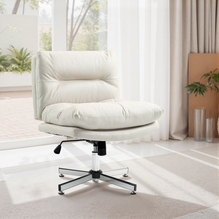 Cadeira de Escritório sem Apoio para os Braços Cadeira de Escritório com Altura Ajustável Função Basculante Base Cruzada e Assento Amplo Cadeira para Estúdio 65x65x84-94 cm Cinza Claro