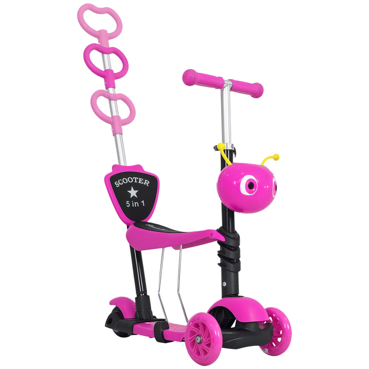 5 em 1 trotinete para crianças de acima de 1 ano 3 rodas trotinete com assento removível guiador ajustável 62x25x72,5 cm Rosa