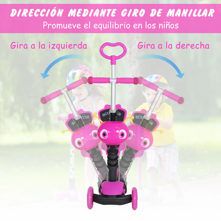 5 em 1 trotinete para crianças de acima de 1 ano 3 rodas trotinete com assento removível guiador ajustável 62x25x72,5 cm Rosa