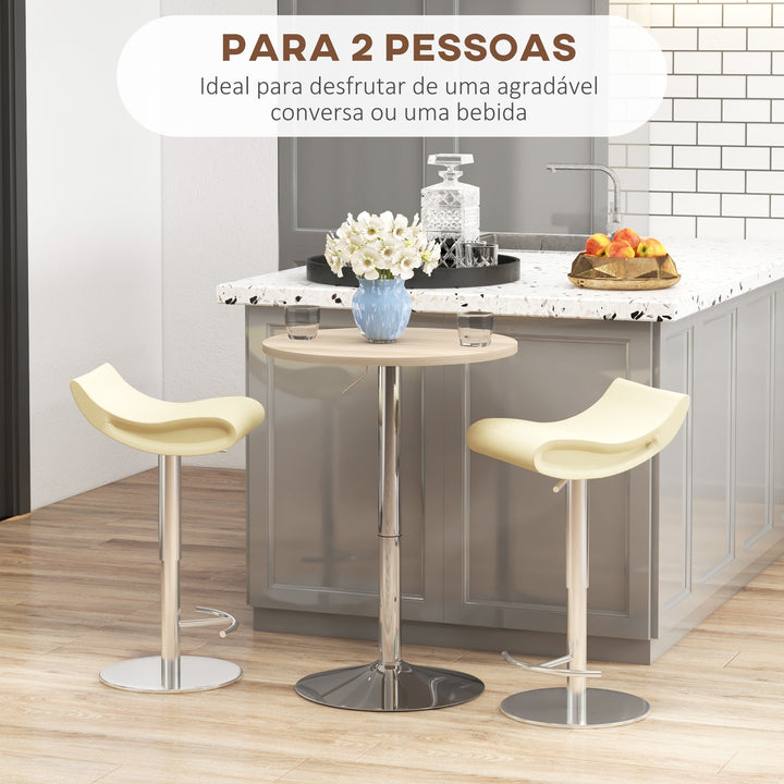 Mesa Alta de Cozinha Mesa Alta de Bar Redonda para 2 Pessoas Altura Ajustável 69-91 cm Tampo Giratório 360° Base de Aço para Sala Sala de Jantar Cozinha 60x60x91 cm Carvalho Claro