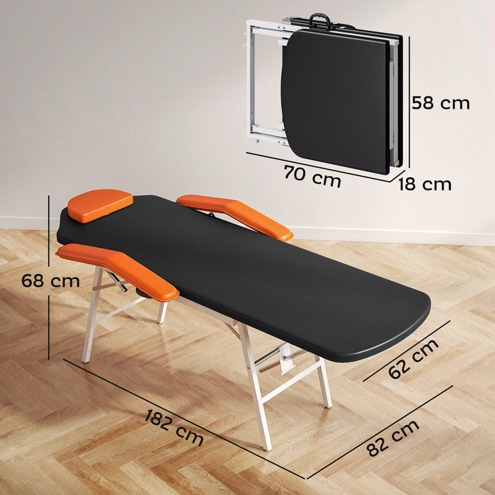 Marquesa de Massagem Dobrável Portátil Marquesa Estética Profissional de 3 Zonas com Altura Ajustável Encosto de Cabeça Removível Descansos de Braço Acolchoados 182x82x68 cm Laranja