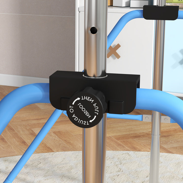 Barra de Ginástica para Crianças com Altura Ajustável em 5 Níveis e Anéis Barra de Treino de Ginástica Dobrável 148x105x88-128 cm Azul