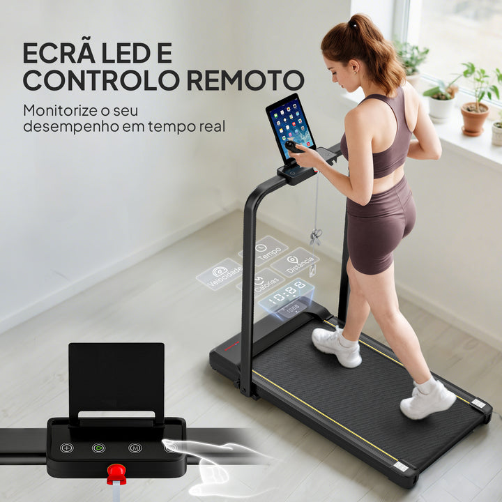 Passadeira Dobrável com Inclinação Passadeira Elétrica 2 em 1 para Casa Debaixo da Secretária com 2,0HP 6 km/h Ecrã LED Controlo Remoto para Ginásio e Escritório 103x55x100 cm Preto