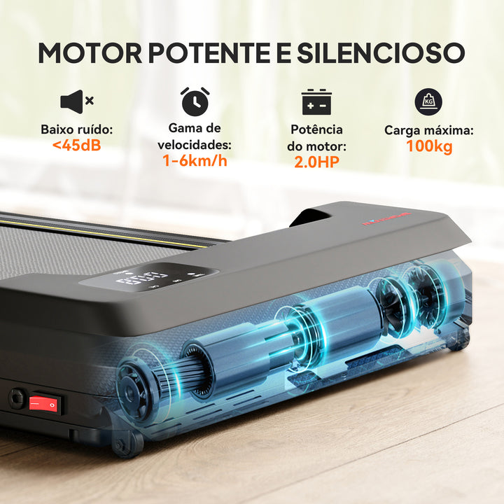 Passadeira Dobrável com Inclinação Passadeira Elétrica 2 em 1 para Casa Debaixo da Secretária com 2,0HP 6 km/h Ecrã LED Controlo Remoto para Ginásio e Escritório 103x55x100 cm Preto