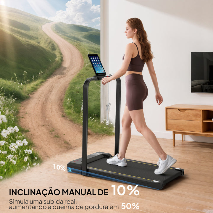 Passadeira Dobrável com Inclinação Passadeira Elétrica 2 em 1 para Casa Debaixo da Secretária com 2,0HP 6 km/h Ecrã LED Controlo Remoto para Ginásio e Escritório 103x55x100 cm Preto
