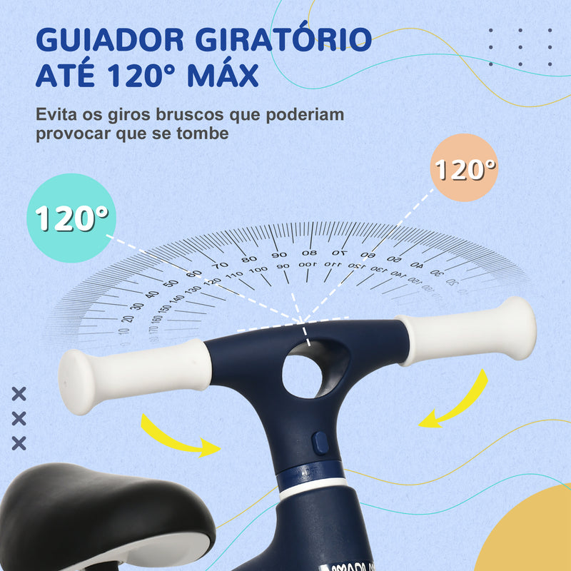 Bicicleta sem Pedais para Crianças de 18-36 Meses Bicicleta de Equilíbrio com Assento Ajustável em Altura Carga 25 kg 67,5x32x44 cm Azul