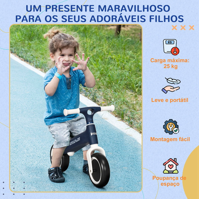 Bicicleta sem Pedais para Crianças de 18-36 Meses Bicicleta de Equilíbrio com Assento Ajustável em Altura Carga 25 kg 67,5x32x44 cm Azul