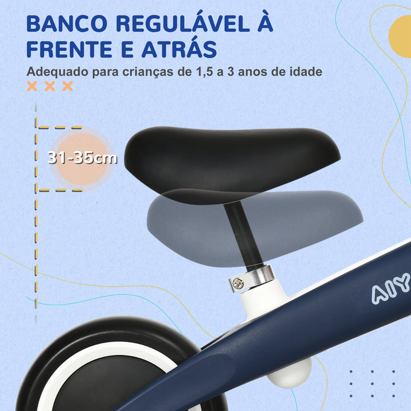 Bicicleta sem Pedais para Crianças de 18-36 Meses Bicicleta de Equilíbrio com Assento Ajustável em Altura Carga 25 kg 67,5x32x44 cm Azul