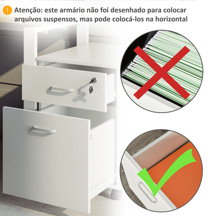 Gaveta com Rodas para Escritório 2 Gavetas com Espaço para A4 40x49x58 Branco