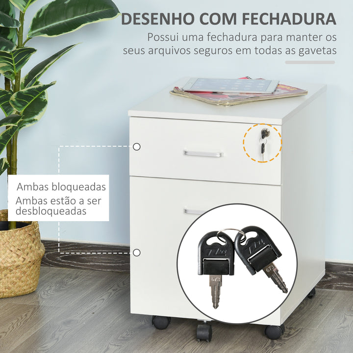 Gaveta com Rodas para Escritório 2 Gavetas com Espaço para A4 40x49x58 Branco