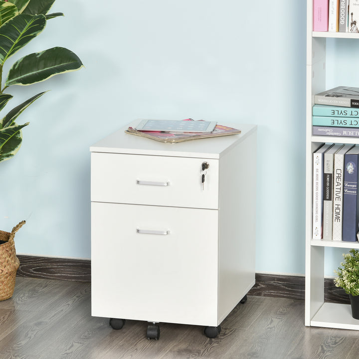 Gaveta com Rodas para Escritório 2 Gavetas com Espaço para A4 40x49x58 Branco