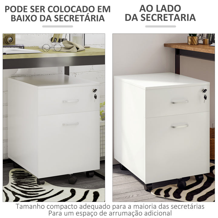 Gaveta com Rodas para Escritório 2 Gavetas com Espaço para A4 40x49x58 Branco