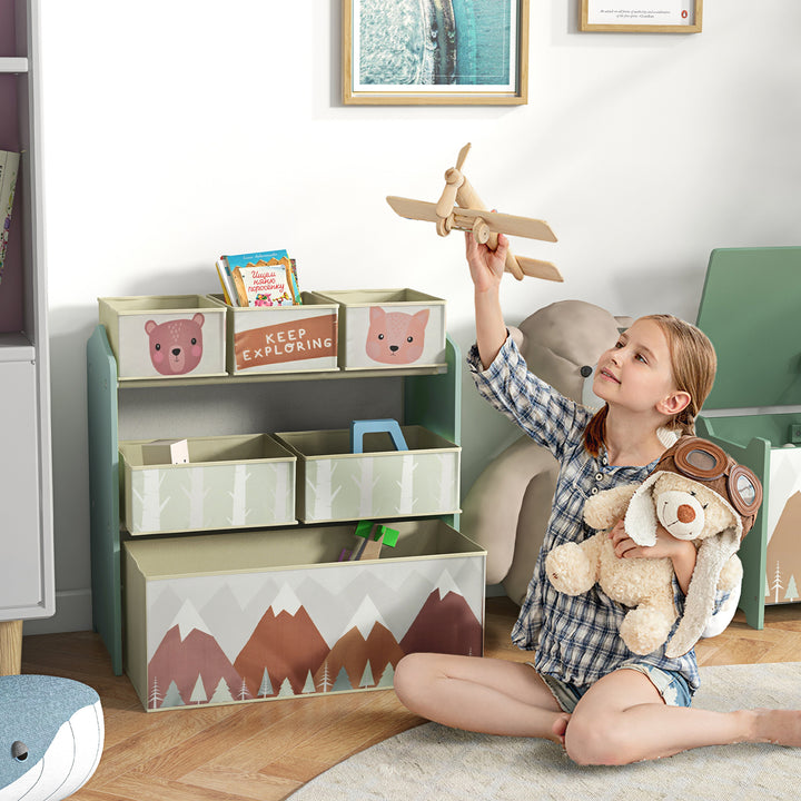 Estante para Brinquedos com 6 Caixas de Tecido não Tecido Amovíveis Organizador de Brinquedos para Crianças de 3-8 Anos para Dormitório 63x30x66 cm Verde