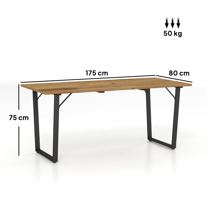 Mesa de Refeição para Jardim de Madeira Retangular Mesa de Exterior 175x80x75 cm com Orifício para Chapéu de Sol Estrutura de Aço e Bancada em Ripas para Pátio Varanda Madeira