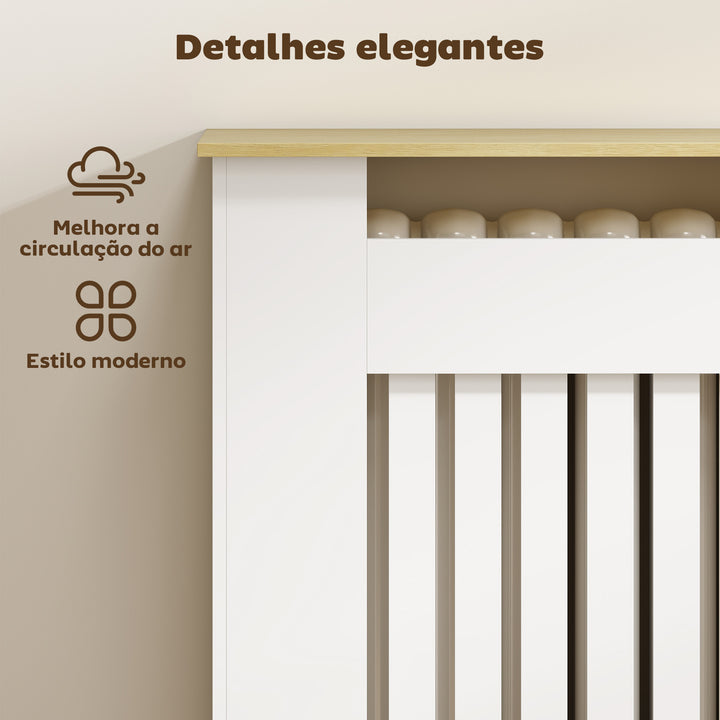 Cobertura Radiadores com Sapateira Cobertura para Radiador de MDF 152x19x81 cm Cobertura para Radiador com 2 Gavetas Rebatíveis Desenho Moderno de Ripas para Sala Quarto Branco