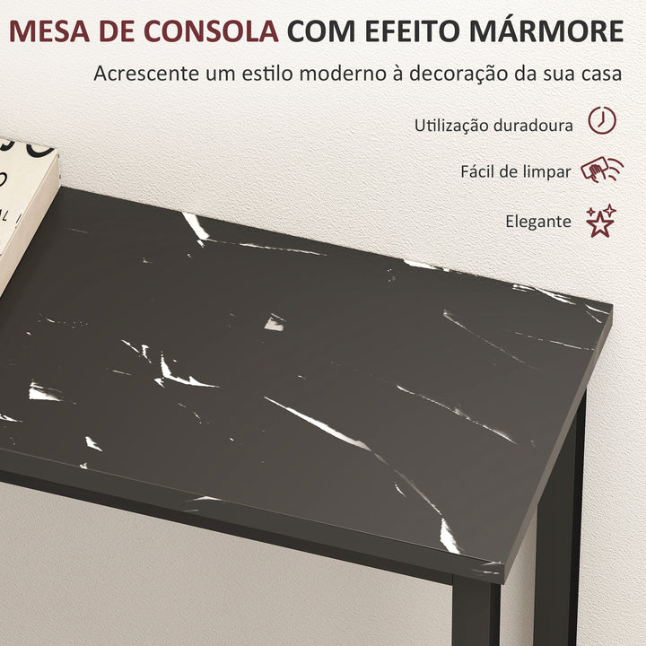 Mesa Consola Moderna Consola de Entrada Estreita Mesa de Sofá com Superfície com Efeito Mármore e Estrutura de Metal para Entrada Sala de Estar 100x20x66 cm Preto