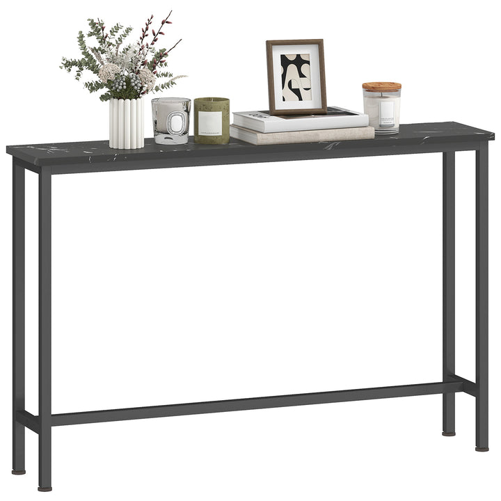 Mesa Consola Moderna Consola de Entrada Estreita Mesa de Sofá com Superfície com Efeito Mármore e Estrutura de Metal para Entrada Sala de Estar 100x20x66 cm Preto