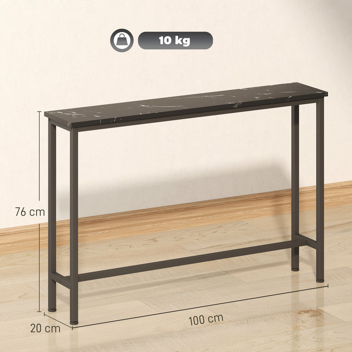 Mesa Consola Moderna Consola de Entrada Estreita Mesa de Sofá com Superfície com Efeito Mármore e Estrutura de Metal para Entrada Sala de Estar 100x20x66 cm Preto
