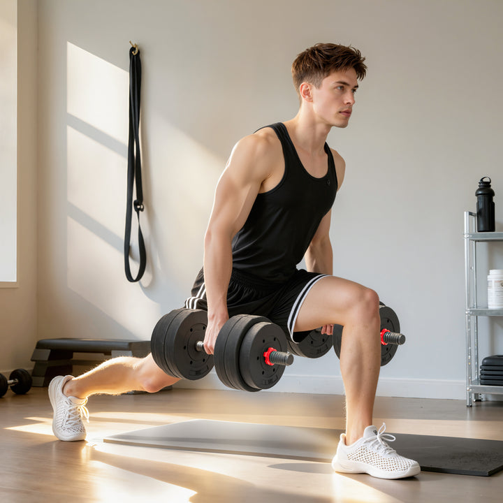 Conjunto de halteres 2 em 1 25 kg com barra ajustável Treinamento de força e levantamento de peso para ginasio preto