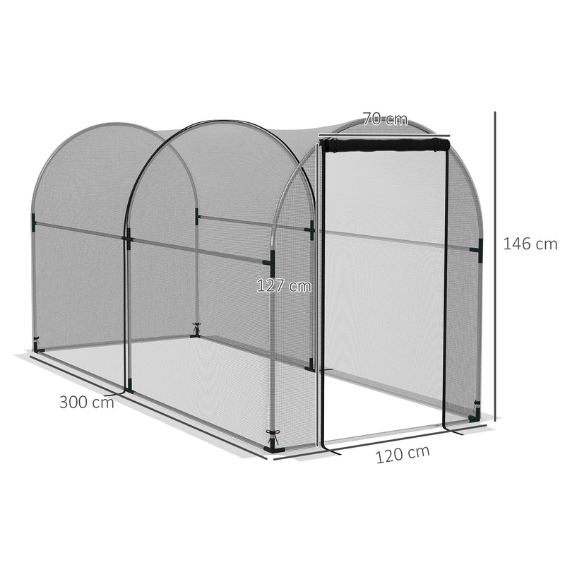 Estufa de Cultivo Estufa de Proteção com Suportes Porta com Fecho de Correr e Anti-UV para Proteger as Plantas no Jardim Terraço Pátio 120x300x146 cm Preto