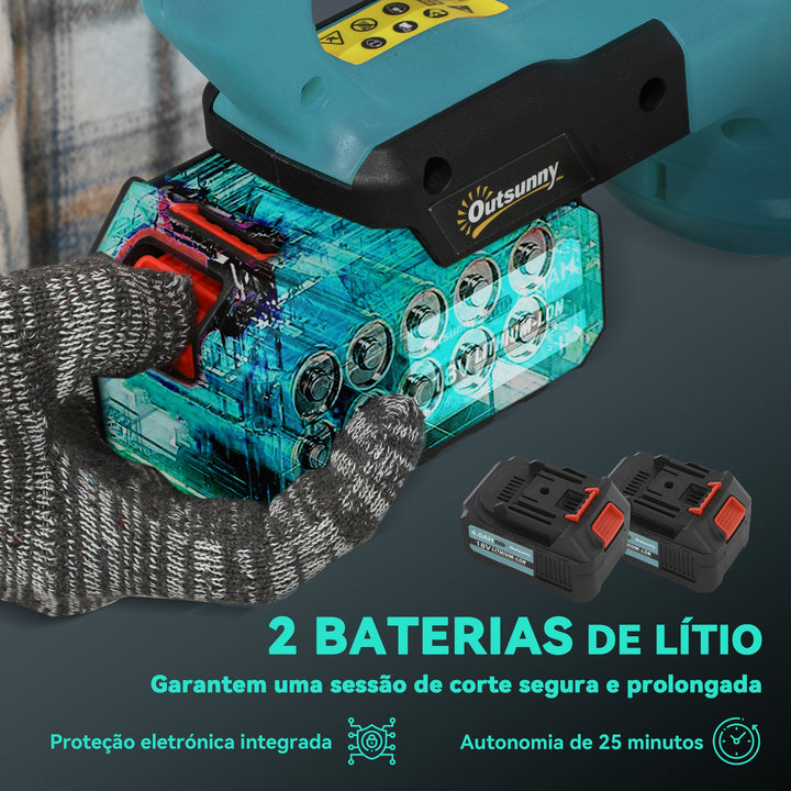 Tesoura Aparadora de Sebes Elétrica Corta Sebes a Bateria 18V com 2 Baterias de 4000mAh Comprimento da Lâmina de 51 cm Motor sem Escovas e Carregador para Sebes e Relva Azul