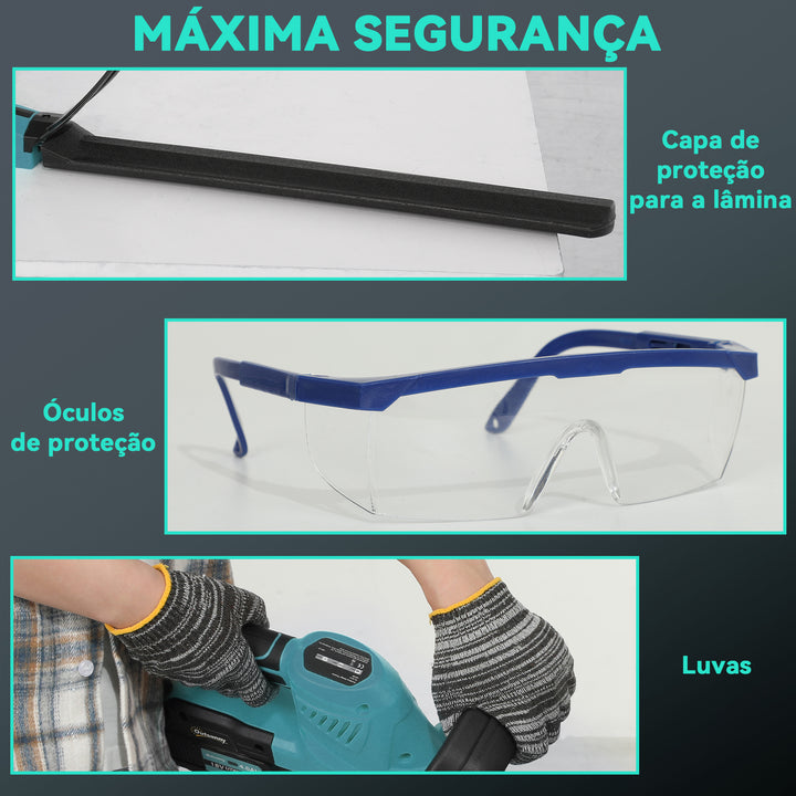 Tesoura Aparadora de Sebes Elétrica Corta Sebes a Bateria 18V com 2 Baterias de 4000mAh Comprimento da Lâmina de 51 cm Motor sem Escovas e Carregador para Sebes e Relva Azul