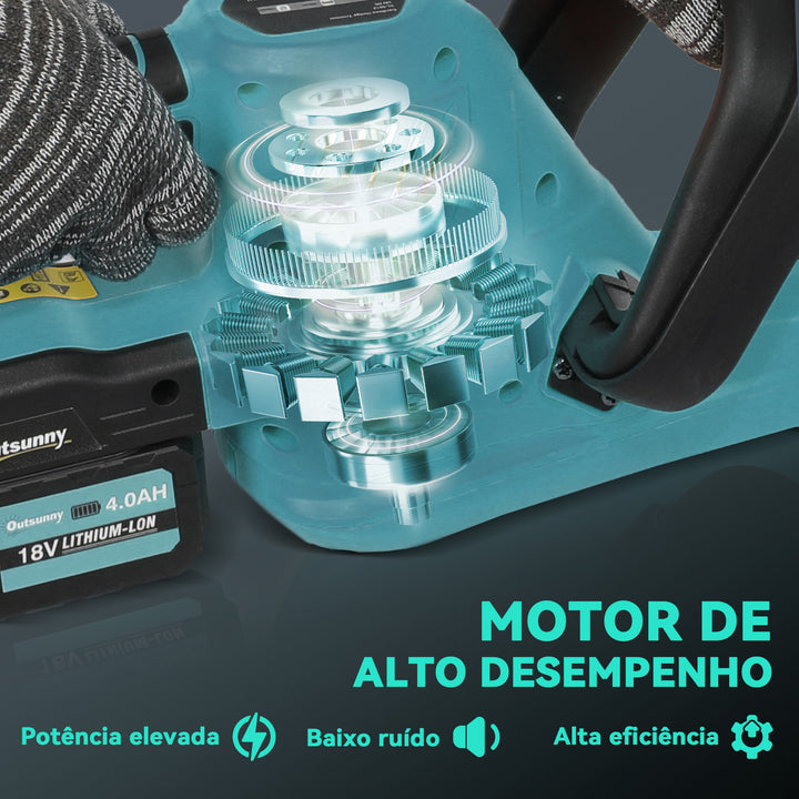 Tesoura Aparadora de Sebes Elétrica Corta Sebes a Bateria 18V com 2 Baterias de 4000mAh Comprimento da Lâmina de 51 cm Motor sem Escovas e Carregador para Sebes e Relva Azul