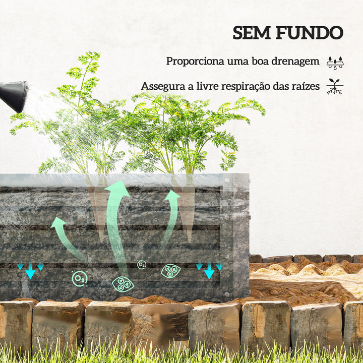 Conjunto de 2 Floreiras Grandes para Exterior em Aço Galvanizado Hortas Urbanas Floreiras Elevadas para Plantas Flores, Terraço Jardim, Resistente às Intempéries 110x50x30 cm Cinzento