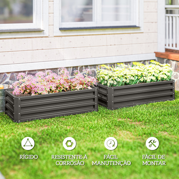 Conjunto de 2 Floreiras Grandes para Exterior em Aço Galvanizado Hortas Urbanas Floreiras Elevadas para Plantas Flores, Terraço Jardim, Resistente às Intempéries 110x50x30 cm Cinzento
