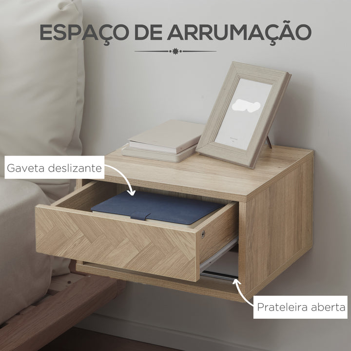 Conjunto de 2 Mesas de Cabeceira Flutuantes Mesas de Cabeceira com Gaveta para Dormitório 37x32x21 cm Madeira